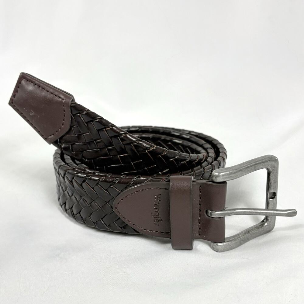 Wrangler Braided Leather Belt Brown No Holes Adjustable Fits 32-36 / Total 41”
